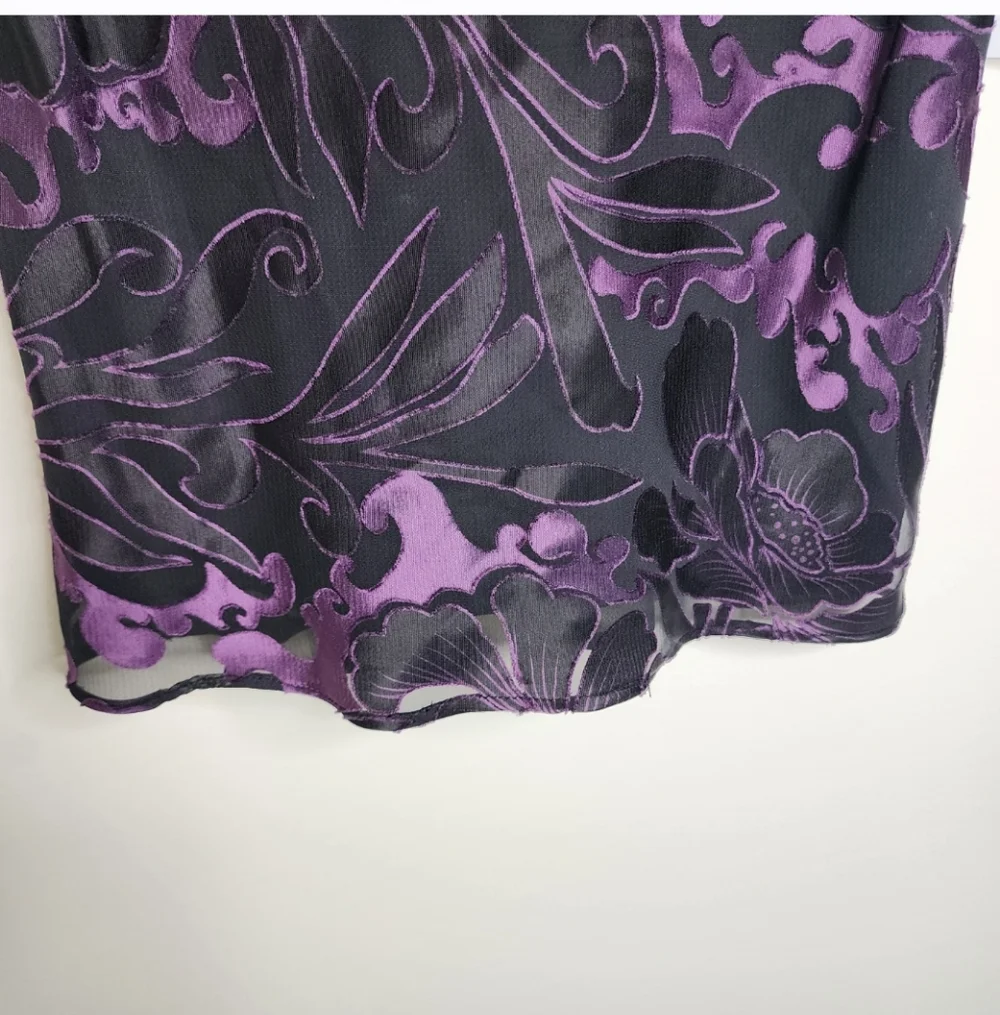 Alex Evenings Black & Purple Floral Burnout Velvet Tank Top Medium Whimsigoth